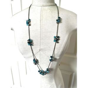 Blue grey crystal cluster long necklace